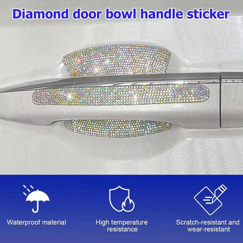 Mandark 8PCS Bling Car Door Handle Protector, Crystal Rhinestone Vehicle Door Bowl Protective Sticker, Glitter Anti-Scratch Auto Decor Decals Accessories, Universal for SUV, Sedan, Truck (Multicolor) - Image 4